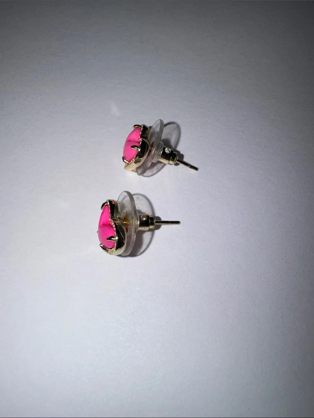 Pink Heart Stud Earrings with Gold Trim